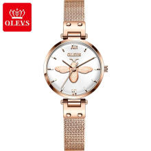 Reloj de pulsera de cuarzo resistente al agua de marca OLEVS para mujer, vestido de moda, reloj de mariposa bonito de oro rosa para mujer